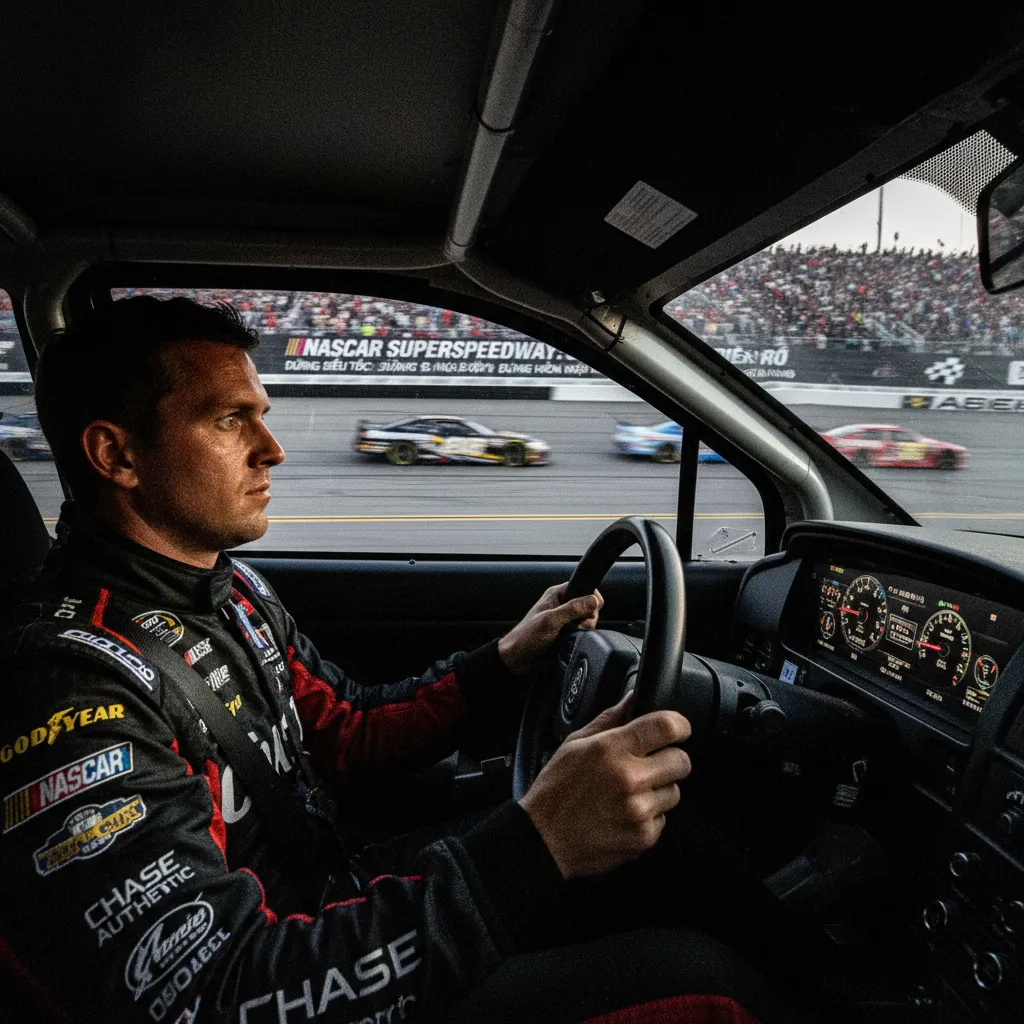 Một chiếc xe NASCAR đang vào cua phải trên một đường đua Road Course